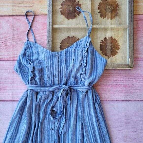 Pinkblush David & Dani Blue Striped Button Front Plus Maternity Midi Dress 2X - Picture 6 of 10